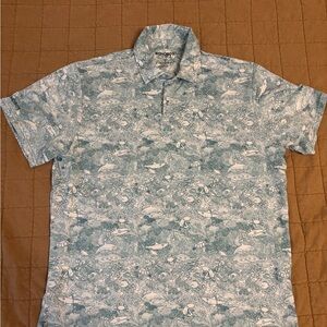 Bonobos men’s Blue Green Patterned Polo Dry Fit Shirt Marine Life Large